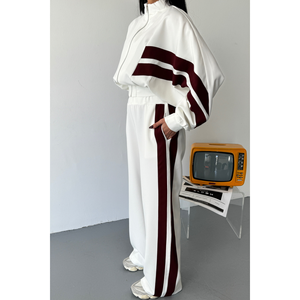 Ensemble de survêtement blanc coupe-vent et respirant pour homme avec des rayures noires épaisses imprimées, vêtements de sport pour le jogging, hiver, taille XL - Product Image 4