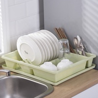 Égouttoir à vaisselle en plastique de grande capacité, support de séchage de vaisselle de cuisine avec porte-couverts plateau d'égouttage amovible