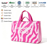 Sac fourre-tout en jacquard tricoté 20L avec broderie, fermeture ouverte, mode féminine, usage quotidien, shopping, toutes saisons, plage, vente en gros, logo personnalisé