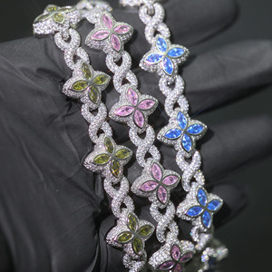 Joyería Hip Hop, Cadena de Flores con Circonitas de Colores de 8mm, Símbolo Infinito, Trébol de Cuatro Hojas, Bañada en Plata, Tobillera de Circonitas, Regalo para Hombre y Mujer - Product Image 4