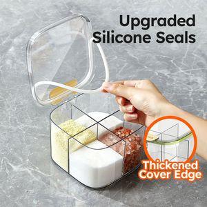 4 Compartment Plastic Clear Sealed Condiment Jars Kitchen Spice Seasoning <b>Box</b> with Lid and Spoon for Sugar Salt Pepper Powder - Product Image 6