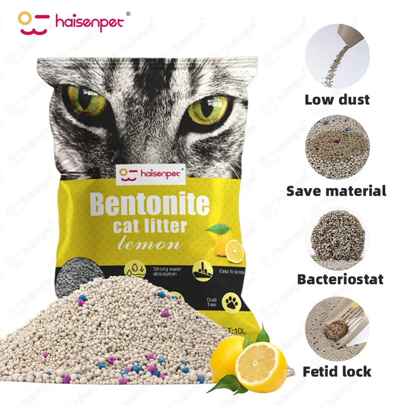 Venta directa de fábrica Control de olores Café Limón Lavanda Clumping Bentonita Arena para gatos