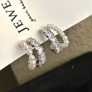 Nouvelles boucles <span class=keywords><strong>d</strong></span>'oreilles en perles <span class=keywords><strong>d</strong></span>'eau douce naturelles, 3-4 mm, double couche, style français, <span class=keywords><strong>d</strong></span>élicates, haut <span class=keywords><strong>de</strong></span> gamme, luxueuses et élégantes. - Product Image 1