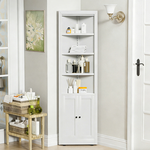 White Corner Metal Storage Cabinet, 2 Doors 5 <b>Adjustable</b> <b>Shelves</b> Freestanding Space Saving Cabinet for Home Kitchen Bathroom Use - Product Image 3