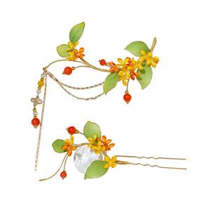 Accessoire capillaire artisanal au design original 2025, motif osmanthus, frais et éthéré, épingle à cheveux rétro à pompon, coiffe Hanfu - Product Image 5