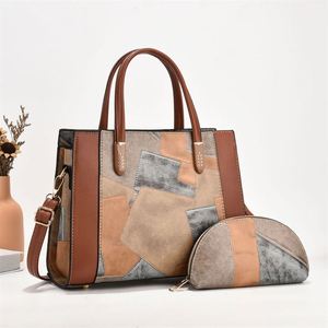 Trendy Geometric Colorful PU Handbags <b>Large</b> Capacity Leather Tote Bag Purse <b>Set</b> 2pcs - Product Image 1