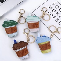 Porte-clés mignon en forme de tasse de café de dessin animé, adorable pendentif matcha, mini porte-clés de voiture, breloque de luxe en cuir PU pour sac à main, portefeuille ou sac à dos