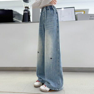 Jeans in denim primaverili da ragazza 2026, nuovo stile coreano e occidentale, casual, vestibilità ampia, vita alta, chiusura elastica, pantaloni a gamba larga - Product Image 3