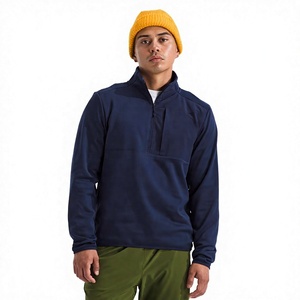 Veste polaire unisexe bleu marine à col montant et fermeture éclair, décontractée pour l'automne, respirante, couleur unie, coupe classique, poches, logo frontal - Product Image 1