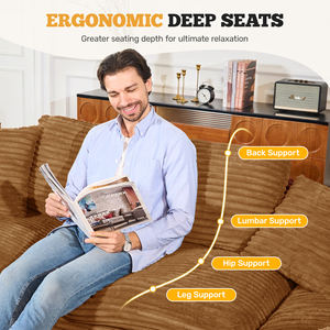 Canapé chaise longue carré 2 places en velours côtelé, avec assises profondes en mousse et coussins, emballé sous vide, canapé deux places surdimensionné pour grands espaces, hôpitaux et centres commerciaux - Product Image 4