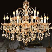 Lustre moderne de luxe à 3 niveaux en cristal K9, grand luminaire suspendu en verre ambré pour plafonds hauts, salles de bal, églises