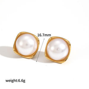 Boucles d'oreilles clous géométriques en perles, plaqué or, alliage de zinc, serti clos, bijoux de mode - Product Image 4