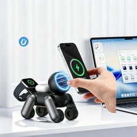 Chargeur sans fil magnétique trois-en-un le plus vendu, design Robort Dog, avec rangement de bureau et conception pliable, idéal pour un cadeau