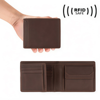 Dompet Pria Kulit Sapi Italia Asli dengan Logo Embos Custom, Kantong Koin Kulit Pendek, Dompet Lipat Tipis untuk Kartu Kredit, RFID