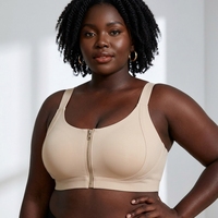 Soutien-gorge push-up grande taille à fermeture éclair avant, dos nageur, sans couture, sans armatures, en maille, bretelles réglables pour femme