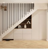 Meuble de rangement personnalisé sous les escaliers, unité de rangement à chaussures intégrée pour escalier, solution de rangement modulaire sous les escaliers pour la maison et le couloir