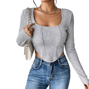 Nouveau haut asymétrique tendance pour femme, <span class=keywords><strong>coupe</strong></span> ajustée, tricoté, manches longues, col <span class=keywords><strong>carré</strong></span>, traitement anti-plis - Product Image 5