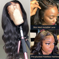Wig Rambut Asli HD Lace Frontal Murah Tanpa Lem, Wig Rambut Asli Peru Virgin Body Wave Full Lace untuk Wanita Kulit Hitam