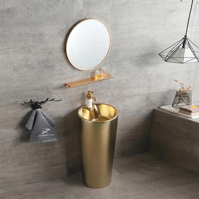 Badezimmer Moderner freistehender Waschtisch Gold Edelstahl gerahmt Natur Schwarz Marmor Waschbecken Waschbecken