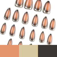 Faux ongles 3D amande chromés marron, finition miroir brillante, pour manucure en salon, vente en gros et au détail 4524