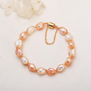 Zhuji Danshui Handmade Women's True <b>Pearl</b> <b>Bracelet</b> Copper <b>Gold</b> Plated Weaving Winding Magnetic Buckle Baroque Style Wholesale - Product Image 3