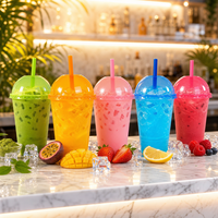 Gobelet à thé au lait en plastique PP réutilisable de qualité alimentaire, gobelet multicolores avec couvercle et paille pour bubble tea à emporter et services de traiteur