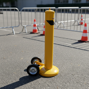 移動式安全ボラード（車輪付き）、セキュリティ警告用鋼管ボラード、可動式駐車場ガードポスト、道路移動式交通障害物 - Product Image 6