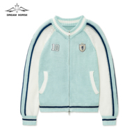 AiNear Großhandel Individuelles Logo Design OEM & ODM Letterman Langarm Rundhals Reißverschluss Herren Baumwolle Strick-Cardigan Varsity-Pullover