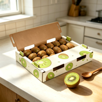 Boîte d'emballage alimentaire pliable en carton ondulé, personnalisée, écologique, recyclable, robuste et de qualité alimentaire pour fruits frais de ferme (kiwi)