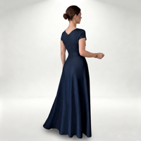 Vestido Maxi Elegante de Satén para Mujer, Corte en A, Cuello en V, con Mangas Cortas y Cintura Natural, Lavable, Romántico, para Otoño/Verano