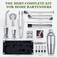 Kits de barman en acier inoxydable de haute qualité avec base en bambou, accessoires de mixologie, ensemble de shakers à cocktails pour les grossistes en bars
