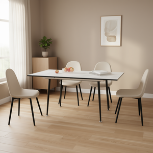 Juego de Mesa de Comedor Extensible Moderno con 4 Sillas, Base de Metal con Tapicería de Lino Beige, para 2-6 Personas, Muebles de MDF - Product Image 2