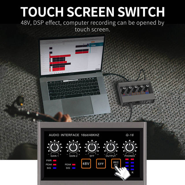 High Quality Professional Q16  Recording Studio Sound Card USB Audio Interface for Wired Microphone PC