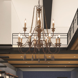 Lampadario Grande in Legno Stile Rustico Americano Retrò Creativo, Lampada Artistica Anticata per Camera da Letto, Villa, Soggiorno - Product Image 5