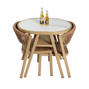 Set Salvaspazio <span class=keywords><strong>da</strong></span> Esterno: Tavolino <span class=keywords><strong>da</strong></span> Caffè e 2 Sedie in Rattan Intrecciato per <span class=keywords><strong>Terrazzo</strong></span>, Giardino o Bistrò - Product Image 2