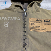 BENTURA Fabricant et Designer – Sweat à Capuche Zippé Homme Streetwear Personnalisé, Coupe Boxy, Ourlet Brut, Effet Vieilli, Grammage Lourd 420 g/m²