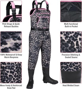 TOPIND Waders de poitrine en néoprène 4.5mm pour <span class=keywords><strong>femme</strong></span> Bottes isolées Imperméable Léopard <span class=keywords><strong>Chasse</strong></span> Pêche Wader Bottes isolées - Product Image 4
