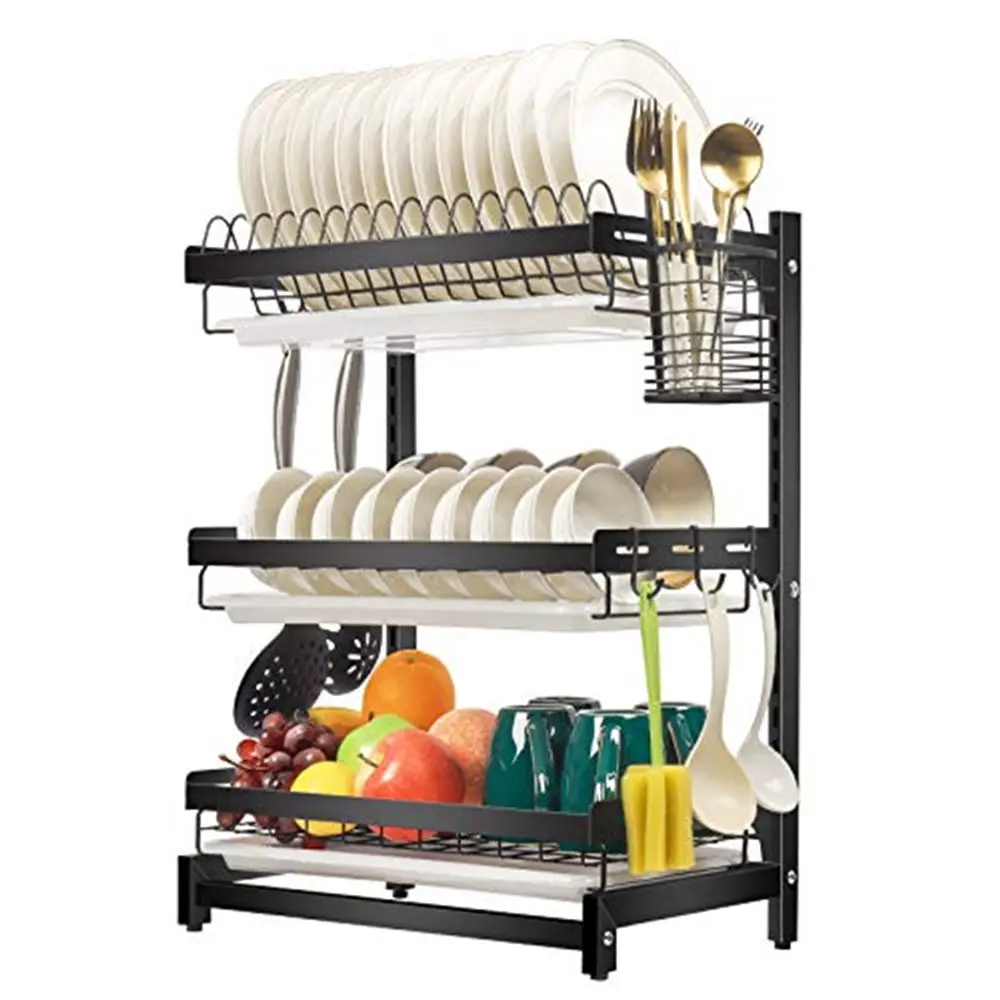 Goedkope Verstelbare Cup Display Plank Rack 3 Tier Schotel Droogrek In Keuken Met Lade