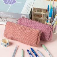 Trousse à crayons personnalisée pour écoliers, garçons et filles, série couleur unie, esthétique tendance, en velours côtelé, organiseur de maquillage