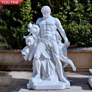 Youfine nhà máy bán mạnh tay trắng khắc cuộc sống có kích thước bằng đá cẩm thạch Hercules giết Hydra chụp Cerberus bức tượng - Product Image 3