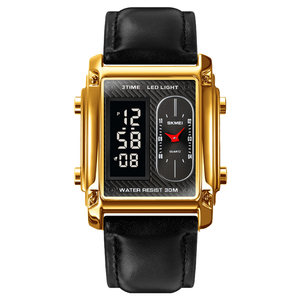 Reloj Digital Skmei 1868 para Hombre, Estilo Estudiantil, Pantalla Dual Cuadrada, Resistente al Agua, Correa de Acero y Cuero, Reloj de Pulsera - Product Image 6