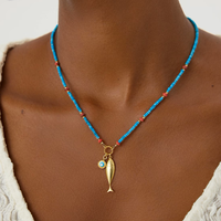 Collier pendentif poisson personnalisé en gros avec tour de cou perlé turquoise émail pendentif poisson oeil de diable cadeau pour elle