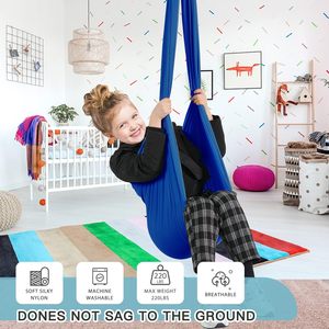 Aokitec Balançoire sensorielle pour enfants autistes, TDAH, <span class=keywords><strong>Asperger</strong></span> - Balançoire aérienne réglable pour intérieur, capacité de 300 lb, matériau en polyamide (bleu) - Product Image 3