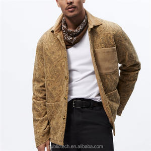 Veste d'hiver personnalisée 100% coton avec boutons sur le devant en velours côtelé contrasté pour hommes - Product Image 1