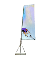 Les drapeaux publicitaires extérieurs remplis d'eau sont personnalisables, disponibles en plusieurs tailles, et livrés avec une base remplie d'eau au choix.