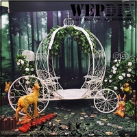 Décoration de mariage : Sculpture de chariot de citrouille en fer forgé, cerf Sika creux, cheval, chariot de citrouille, style mariage, décoration de jardin