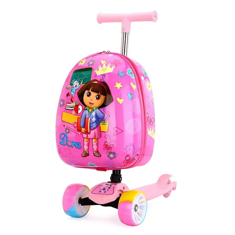 cartoon print kid Hard shell suitcase luggage trolley bags travel 16 inch kids scooter suitcase