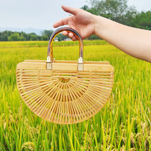 Bolsa de bambú con arco con asa acrílica, bolso bohemio de madera para playa de verano, cestas de lavandería plegables, decoraciones de boda para mujer - Product Image 6