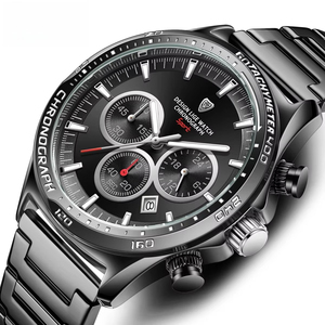 Montre à quartz pour homme, bracelet en or jaune et acier inoxydable, étanche, cadran lumineux avec calendrier, montre-bracelet sport et affaires - Product Image 2