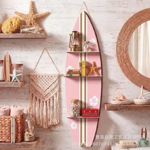 Estante de pared para tablas de surf, organizador de almacenamiento colgante de 3 niveles con rayas rosas y doradas para decoración con temática de playa - Product Image 2